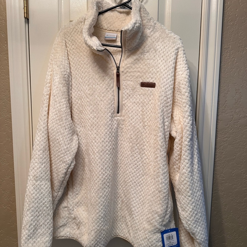 Columbia Off-White Textured Fleece Pullover Plus Size
